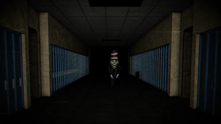 Official Scream And Run game artwork showing the dark school and its pursuer
